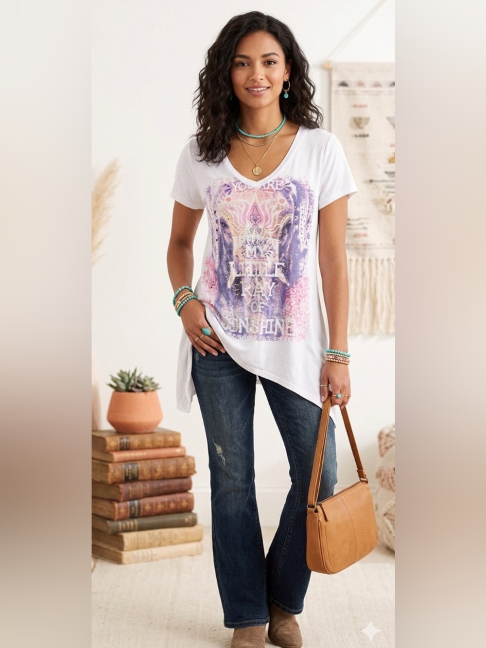 “Ray of Sunshine”white & pink Size Small T-Shirt white sparkle front Casual Tee